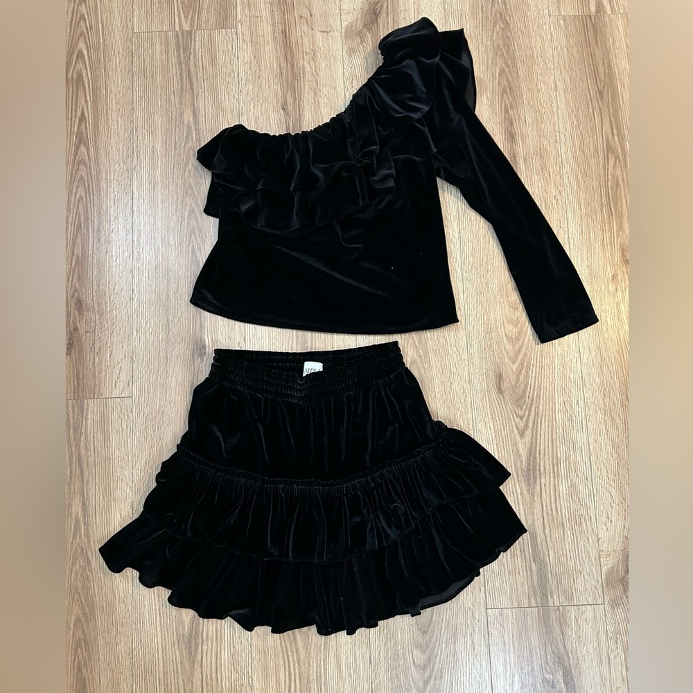 Misa Los Angeles Velvet One Shoulder Top & Skirt Set